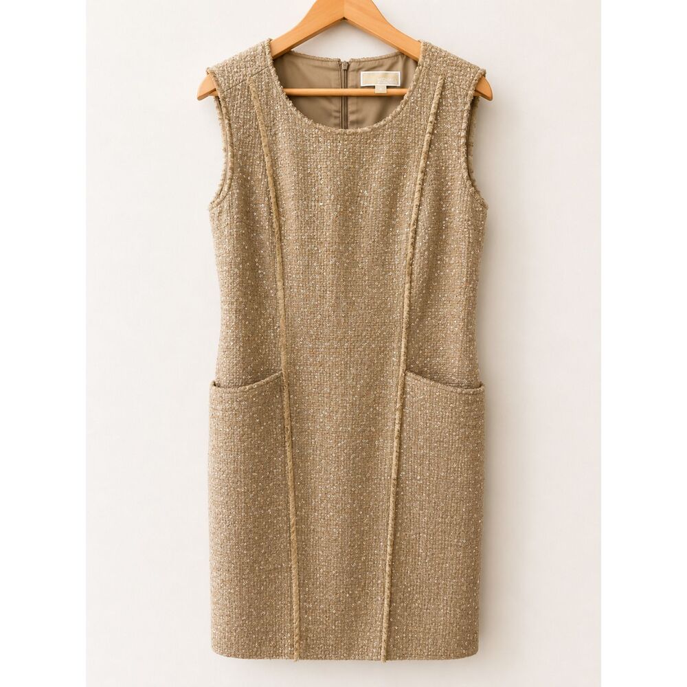 Michael Kors Metallic Tweed Sheath Dress | NWT | Women's Size 8 | Gold Shimmer